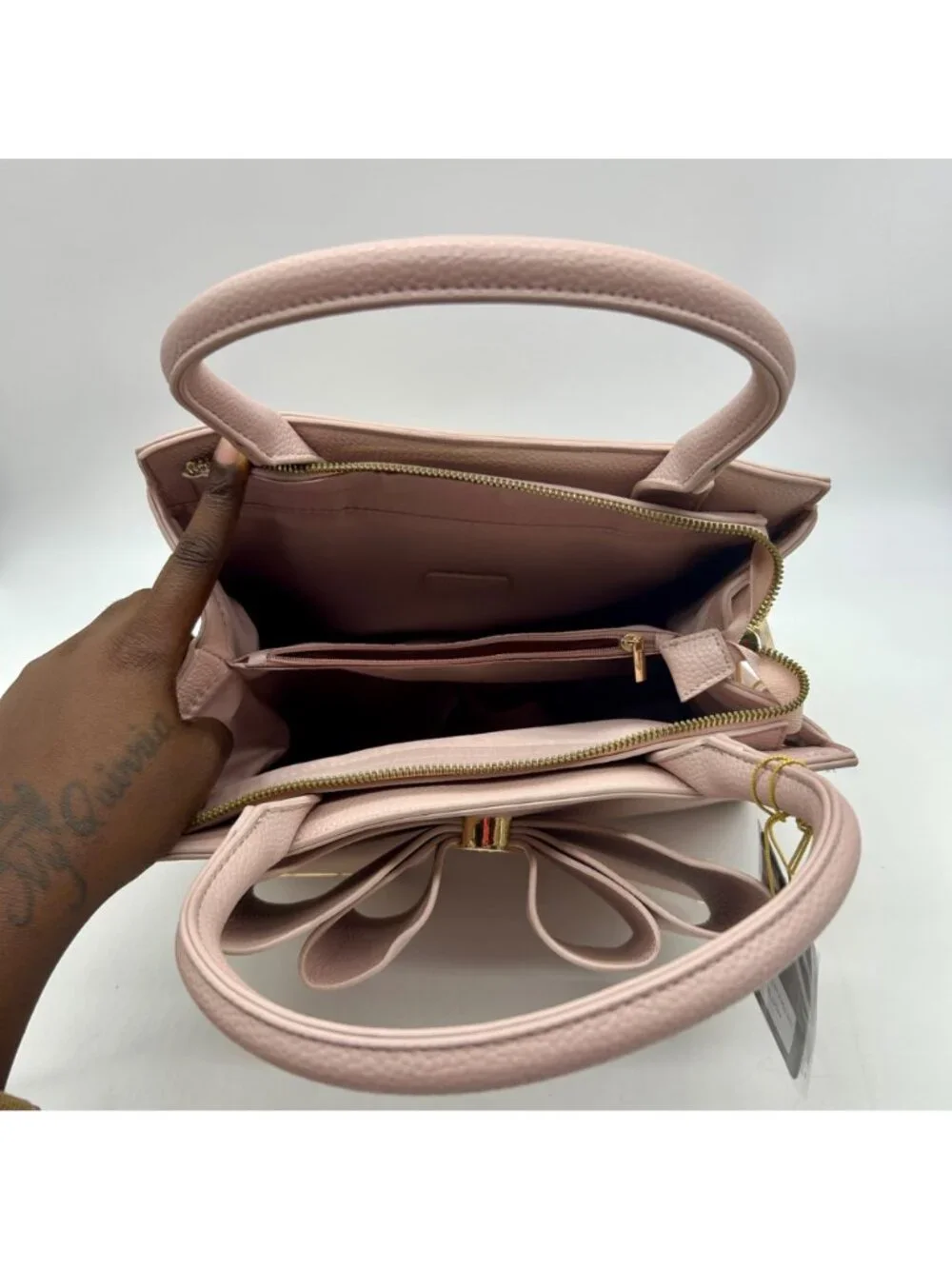 Grossi Pink Faux Leather Poppy Bowtie Top Handle Satchel Bag